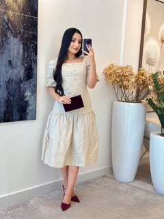 882 - Vestido tricoline | bordado na manga - comprar online