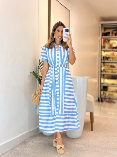 507 - Vestido linho importado | listrado - loja online