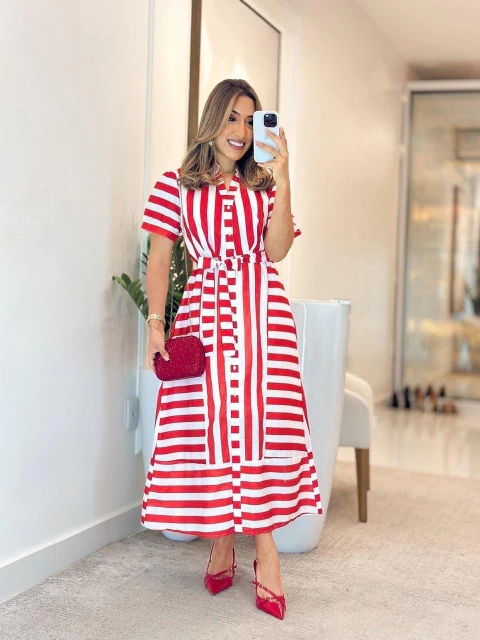 1064 - Vestido Linho Importado | Listrada - comprar online