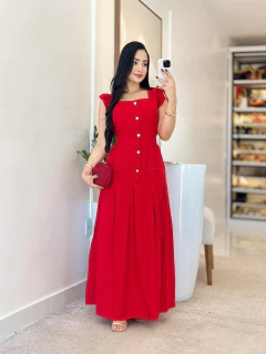 985 - Vestido linho | botões tem bojo na internet