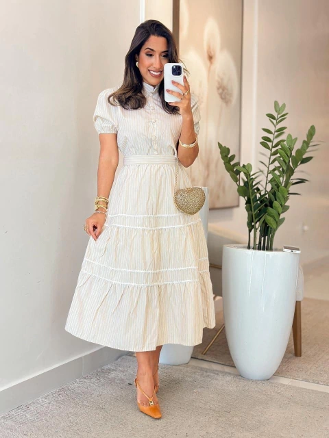 581 - Vestido tricoline | manga princesa, com botões - comprar online