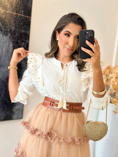 1072 - Blusa linho | Detalhe bordado - loja online