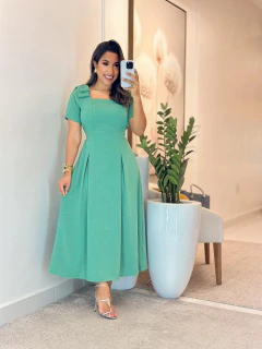 1159 - Vestido duna cravejado | detalhe laço na manga - Loja Boa Forma