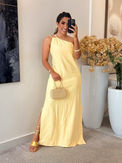 Imagem do 552 - Vestido linho marrant | uma alça só com bolso faca