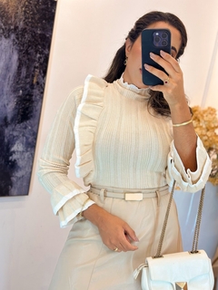 515- Blusa tricô modal | manga longa detalhes babado - comprar online