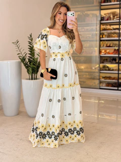 564 - Vestido viscolinho | longo bordado - comprar online