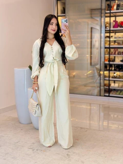 542 - Conjunto linho marrant | detalhe em botões manga bufante - Loja Boa Forma