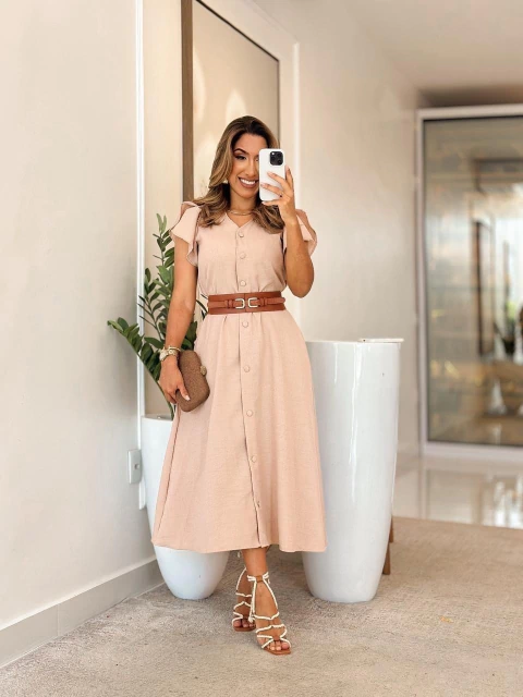 941 - Vestido linhão | Detalhe em botões, acompanha faixa - comprar online