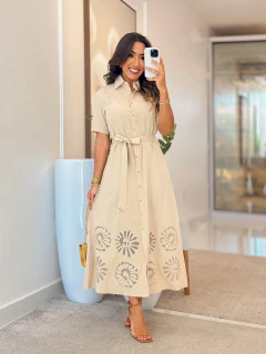 956 - Vestido Tricoline | Bordado na Barra - loja online