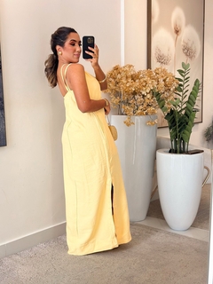 552 - Vestido linho marrant | uma alça só com bolso faca