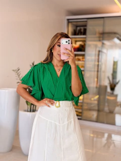 552 - Body crepe com poliamida | gola cruzada na internet