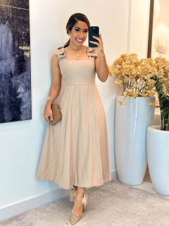 380 - Vestido linho | alça com laço - Loja Boa Forma