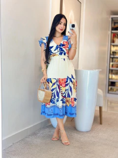 983 - Vestido Crepe | Manga dois babados - Loja Boa Forma