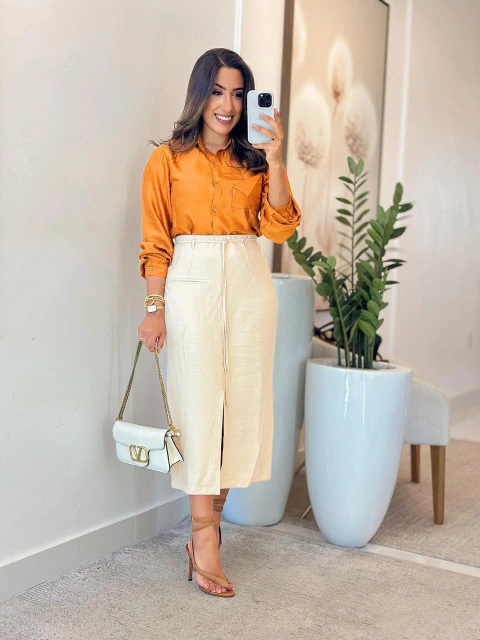 082 - Saia Linho | Midi - comprar online