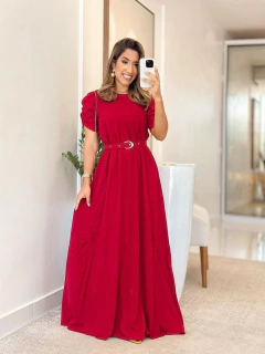 538 - Vestido Viscolinho pré lavado| manga princesa, Acompanha cinto - Loja Boa Forma