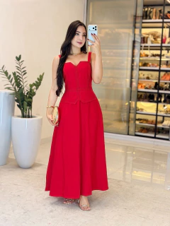 821 - Vestido linho | detalhes na costura, com elastano nas costas - comprar online