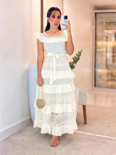 557 - Vestido linho com renda | estilo ciganinha - loja online