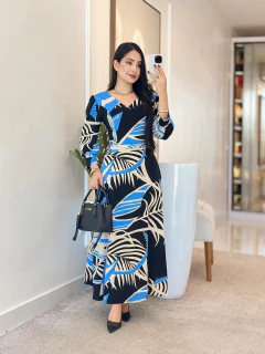 960 - Vestido Viscolinho | Manga longa gola V na internet