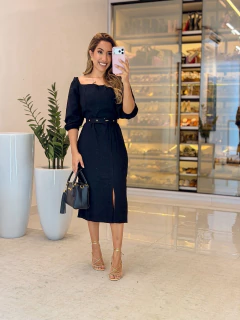 608 - Vestido Linho | Gola Quadrada - loja online