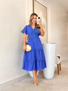 968 - Vestido linho | detalhes em guipir - Loja Boa Forma