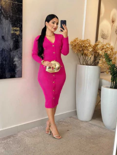 980 - Vestido Tricô | Botões - Loja Boa Forma