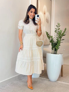 581 - Vestido tricoline | manga princesa, com botões na internet