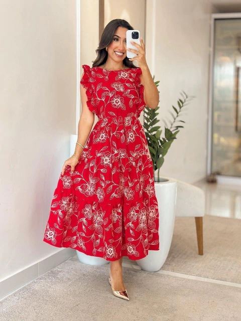 002 - Vestido Duna Bordado | Manga Babado - comprar online