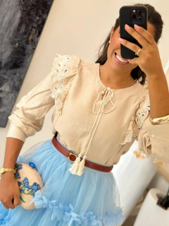 1072 - Blusa linho | Detalhe bordado - comprar online