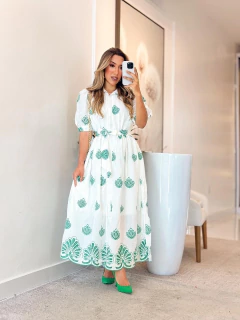 493 - Vestido linho leve | bordado detalhes em botões - comprar online