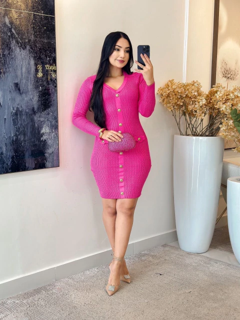 554 - Vestido tricô | Detalhe na gola - comprar online