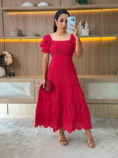 7457 - Vestido Linho | Com barra bordada - Loja Boa Forma