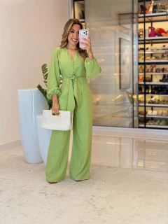 542 - Conjunto linho marrant | detalhe em botões manga bufante - comprar online