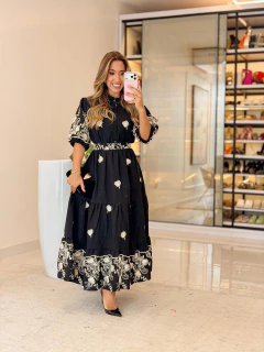 572 - Vestido Linho | Bordado lurex