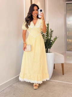 535 - Vestido linho | detalhe macramé - comprar online