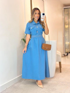 1065 - Vestido Linho Marrant | Evasê Botões - loja online