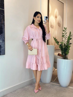 945 - Vestido linho | Elástico na manga - comprar online