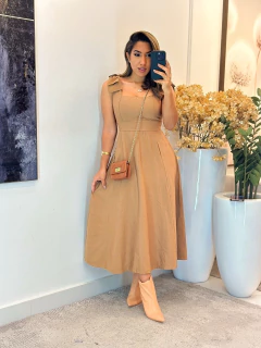 380 - Vestido linho | alça com laço - loja online