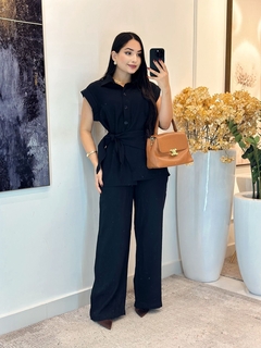 1127 - Conjunto linho | Detalhe amarração na blusa - loja online