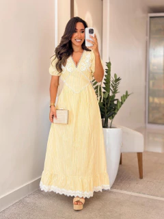 535 - Vestido linho | detalhe macramé