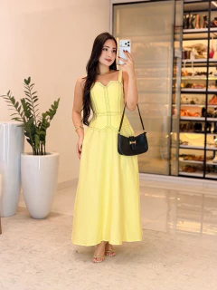 821 - Vestido linho | detalhes na costura, com elastano nas costas