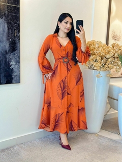 612 - Vestido Crepe | Manga longa detalhe botões - loja online