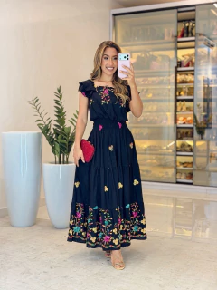 580- Vestido viscolinho/ bordado babado duplo - Loja Boa Forma