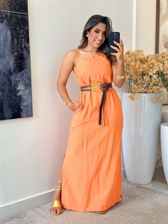 Imagem do 552 - Vestido linho marrant | uma alça só com bolso faca