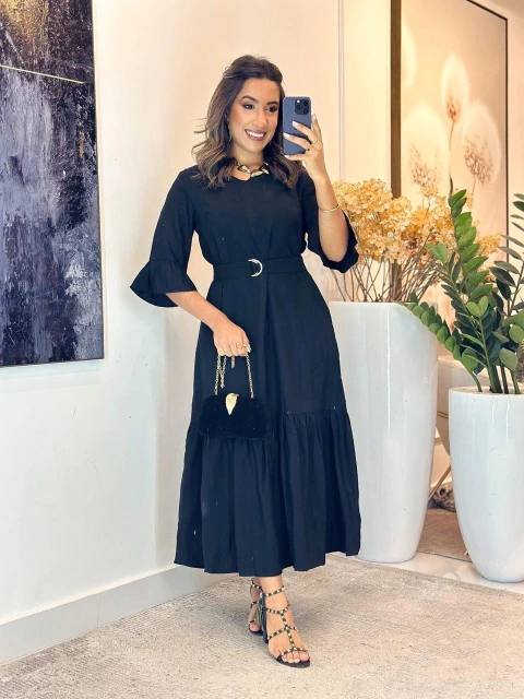 1007 - Vestido Linho | Manga longa - comprar online