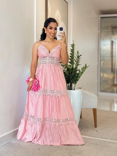 1054 - Vestido forrado | detalhes em guipir