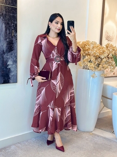 612 - Vestido Crepe | Manga longa detalhe botões - comprar online