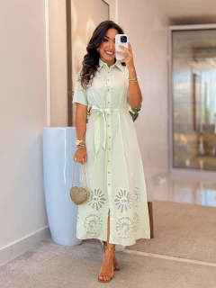 956 - Vestido Tricoline | Bordado na Barra - Loja Boa Forma