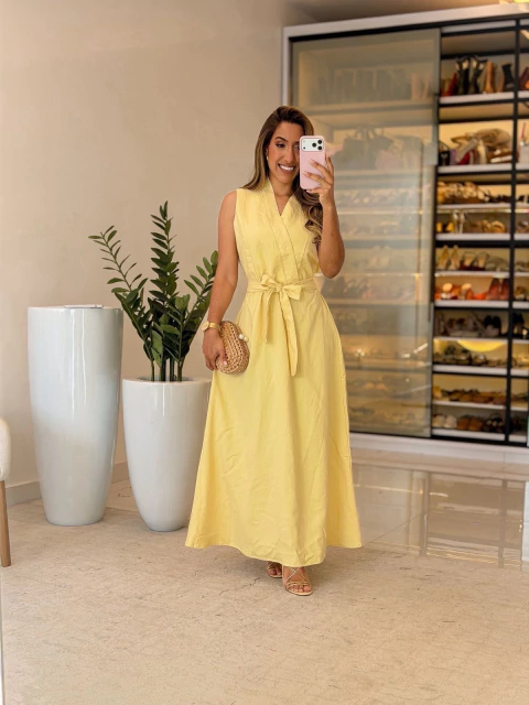 625 - Vestido linho | Acompanha cinto - comprar online