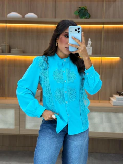 7153 - Camisa tricoline | com guipir - comprar online
