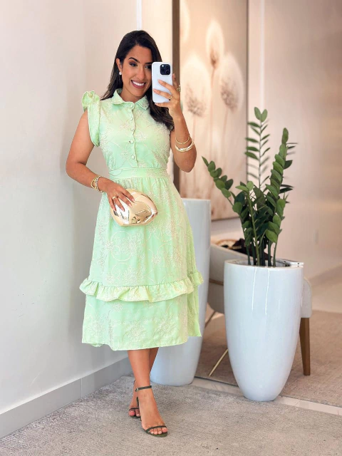 1013 - Vestido Bordado | Manga dois babados - comprar online